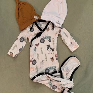 Copper Pearl Knotted Gown (Jo) and 2 Hats